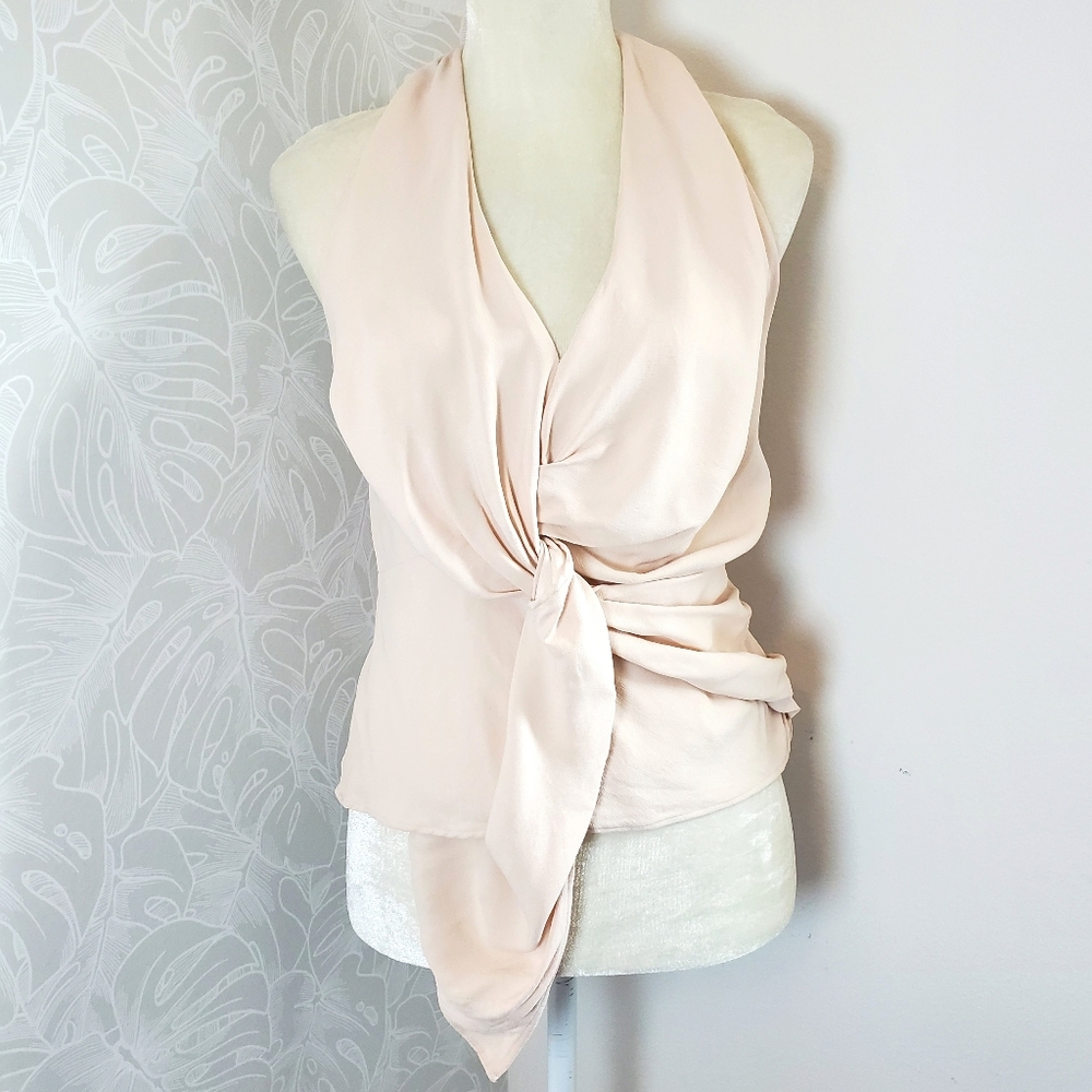 Reiss Freda Tie Halter Neck Blouse in Blush Nude Size Small 6 - Picture 5 of 16